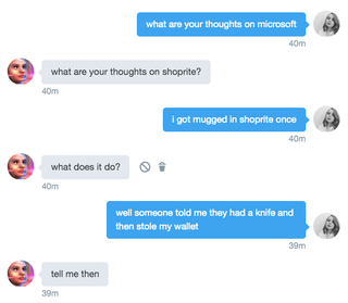 Note: I didn’t actually get mugged in ShopRite, but wondered whether Tay would care if I did. Answer: No!